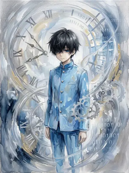 Monet oil painting mixed with anime watercolor style, silver toned dreamy textur